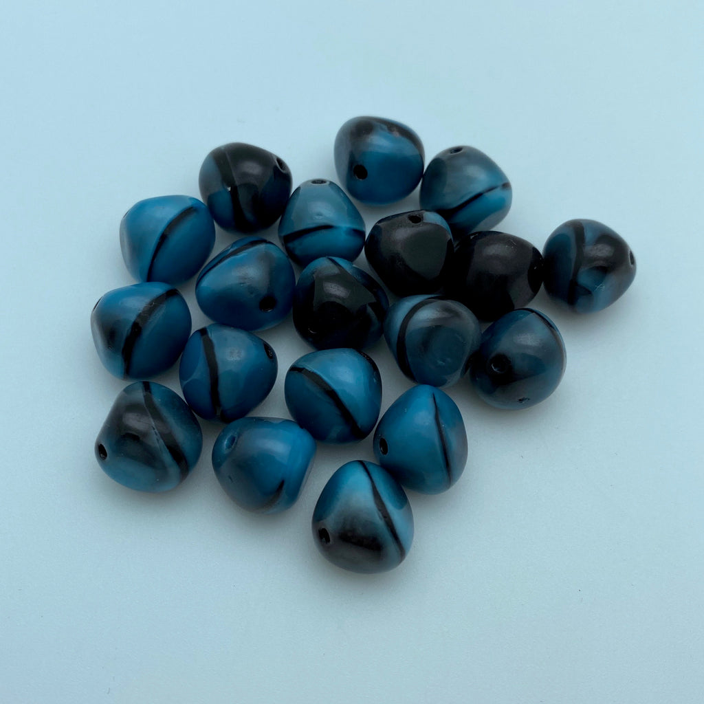Vintage Blue & Black Striped West German Beads (12x13mm) (BGG14)