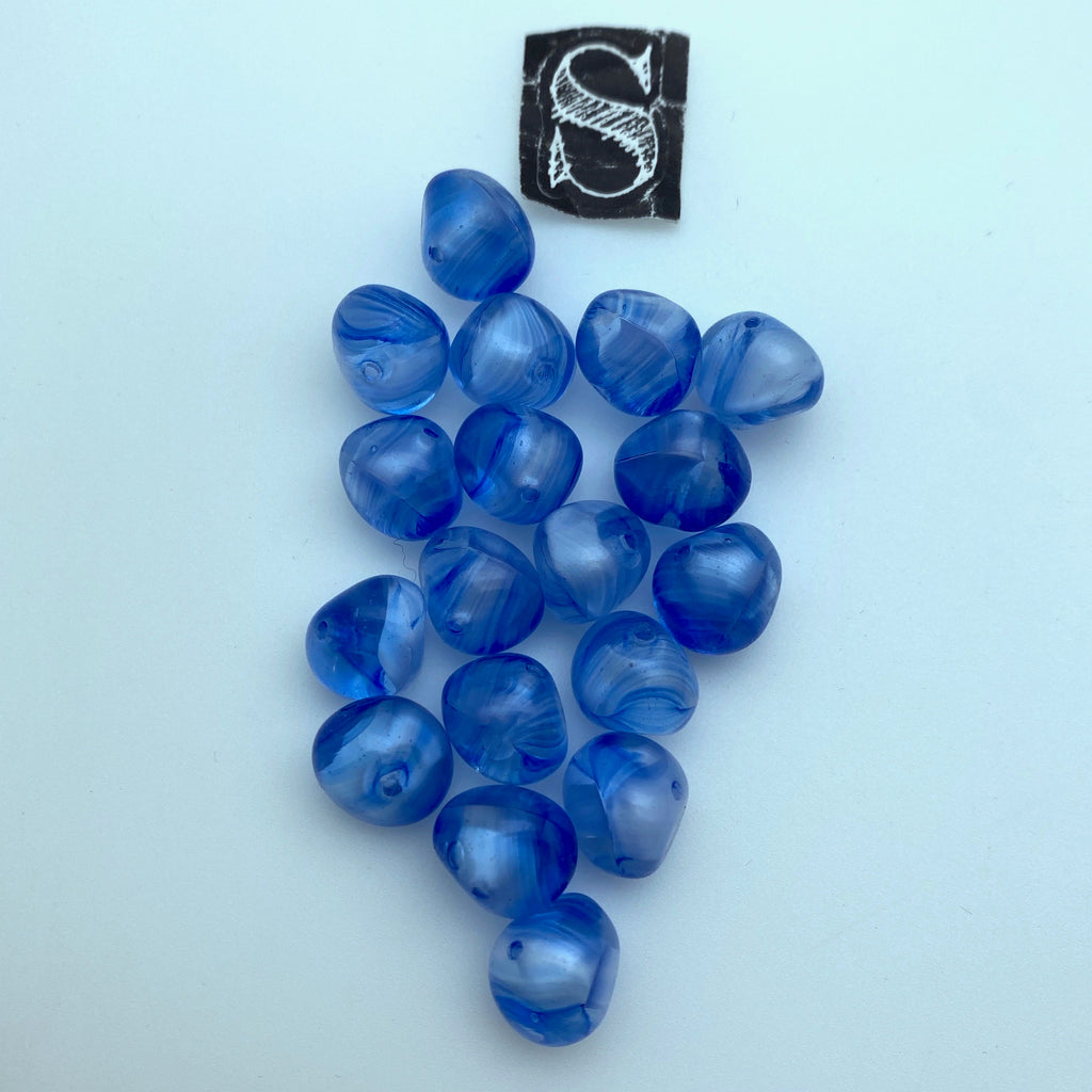 Vintage Electric Blue & White Off Round West German Beads (2 Variations) (BGG15)