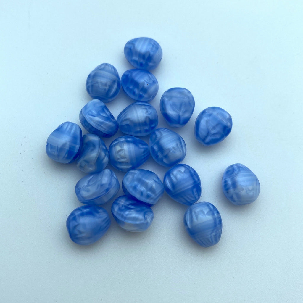 Vintage Light Blue & White Striped Leaf Seed West German Beads (9x10mm) (BGG17)