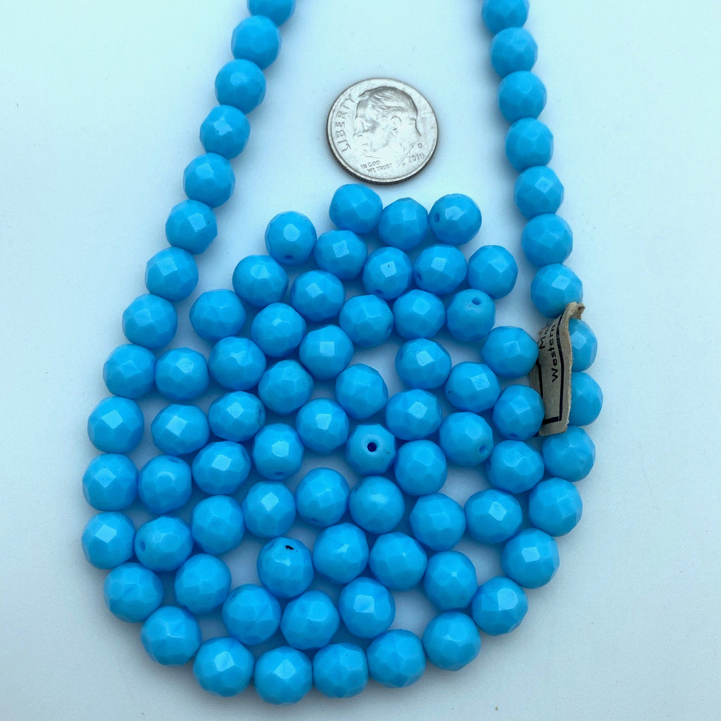 Vintage Baby Blue Faceted Round West German Beads (8mm) (BGG18)