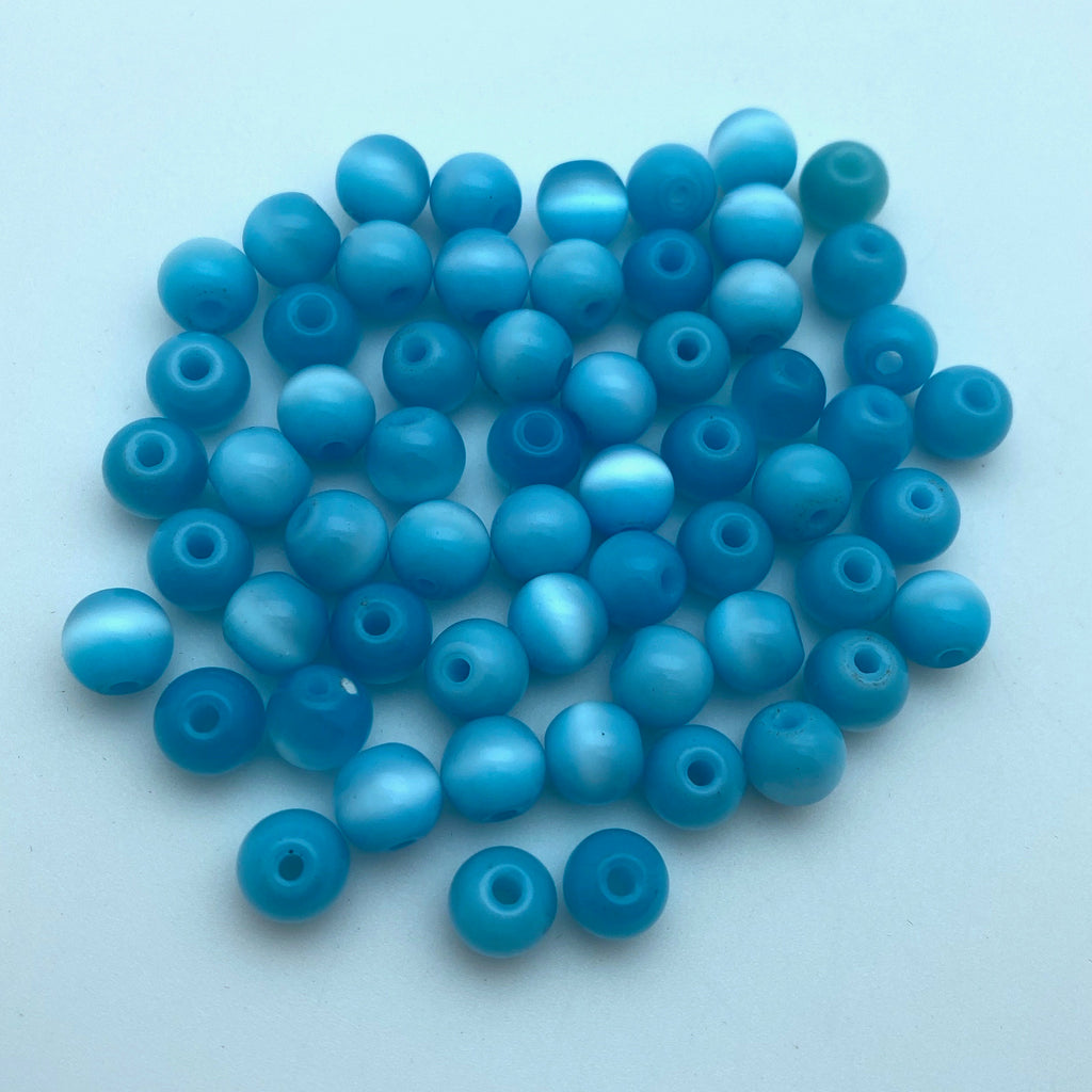 Vintage Light Blue & White Cat Eye Round West German Beads (7mm) (BGG19)