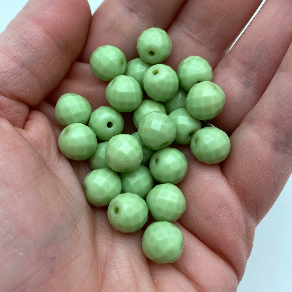 Vintage Czech Faceted Lime Green Faceted Beads (9x10mm) (GCG61)