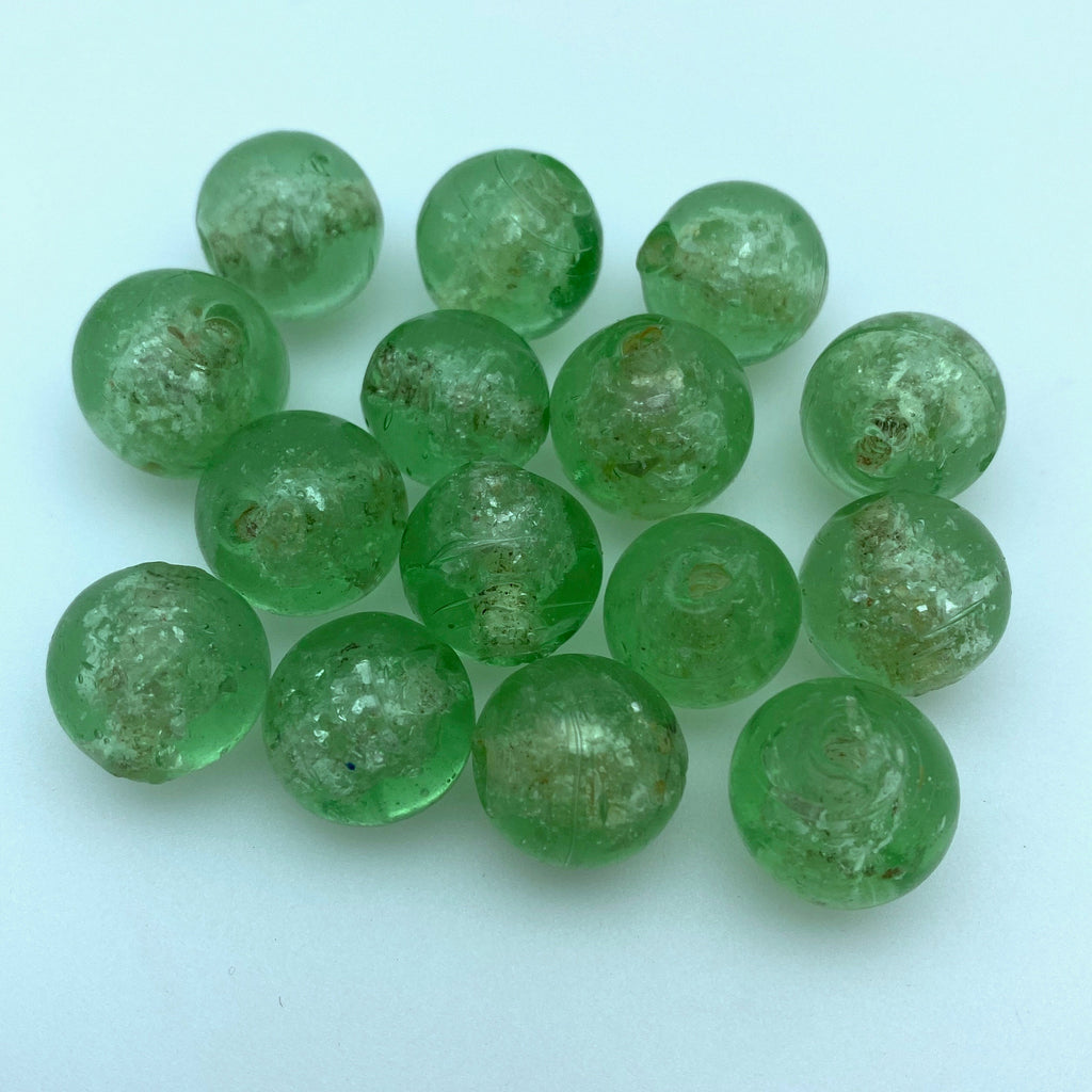 Vintage Transparent Paris Green Czech Crackle Glass (15mm) (GCG64)