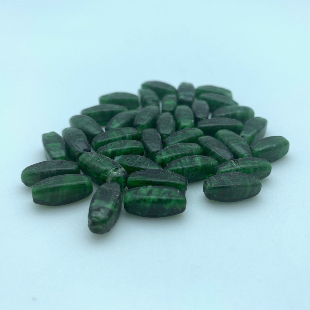 Vintage Indian Dark Green & Black Oval Glass Tube Beads (5x14mm) (GIG1)