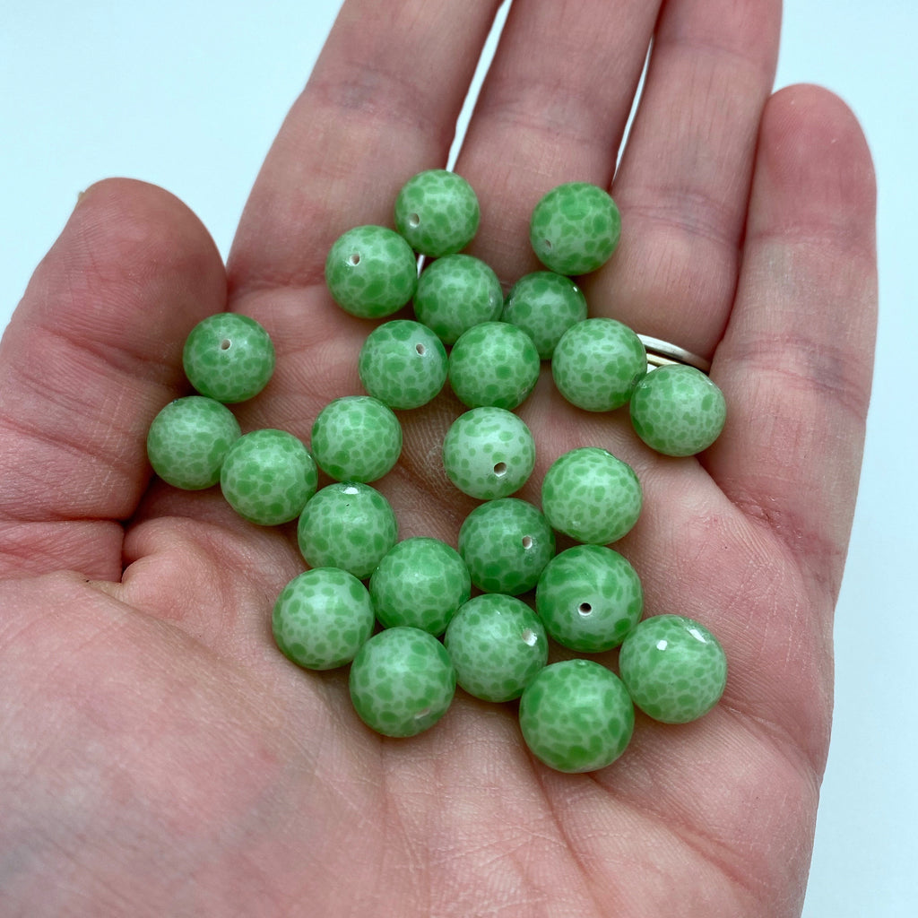 Vintage Opaque Spotted Lime Green Czech Glass (10mm) (GCG65)
