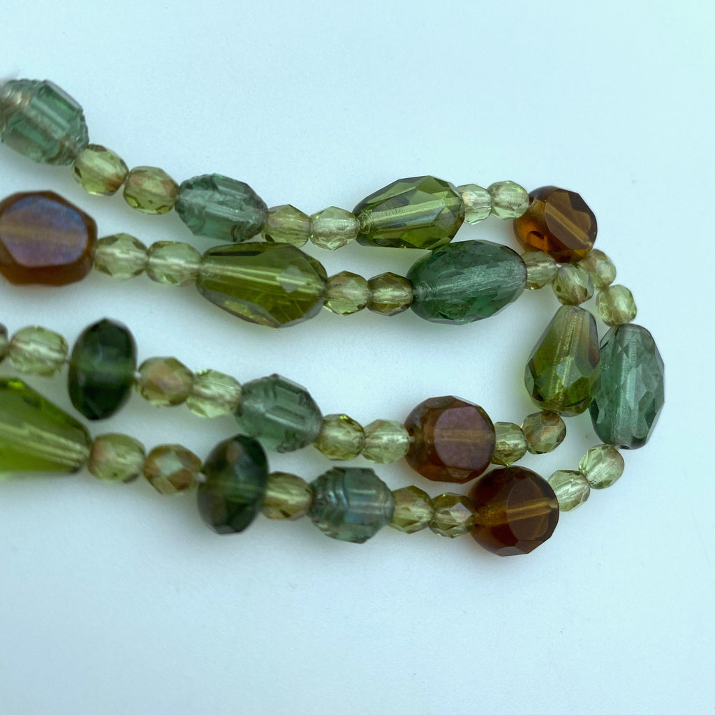 Faceted Multi-colored Green Variety Czech Glass Beads (4mm, 8x12mm) (GCG95)