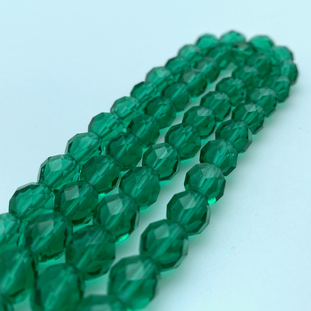 Translucent Teal Green Faceted Round Czech Beads (8mm) (GCG99)