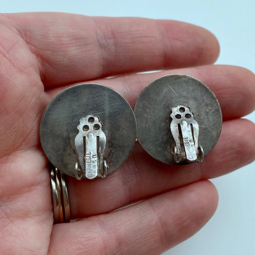 Hattie Carnegie 1950s Sterling Modern Geometric Style Clip On Earrings (ER62)