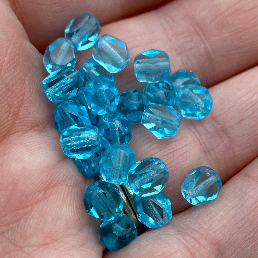Electric Blue Oval Table Cut Faceted Czech Glass Beads (5x6mm) (BCG12)