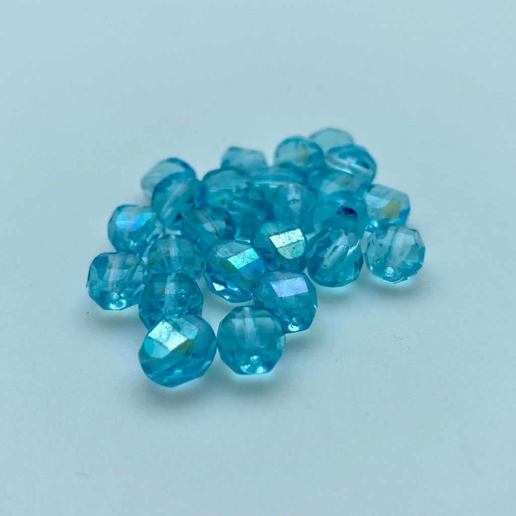 Electric Blue Domed Faceted Czech Glass Beads (7x8mm) (BCG15)