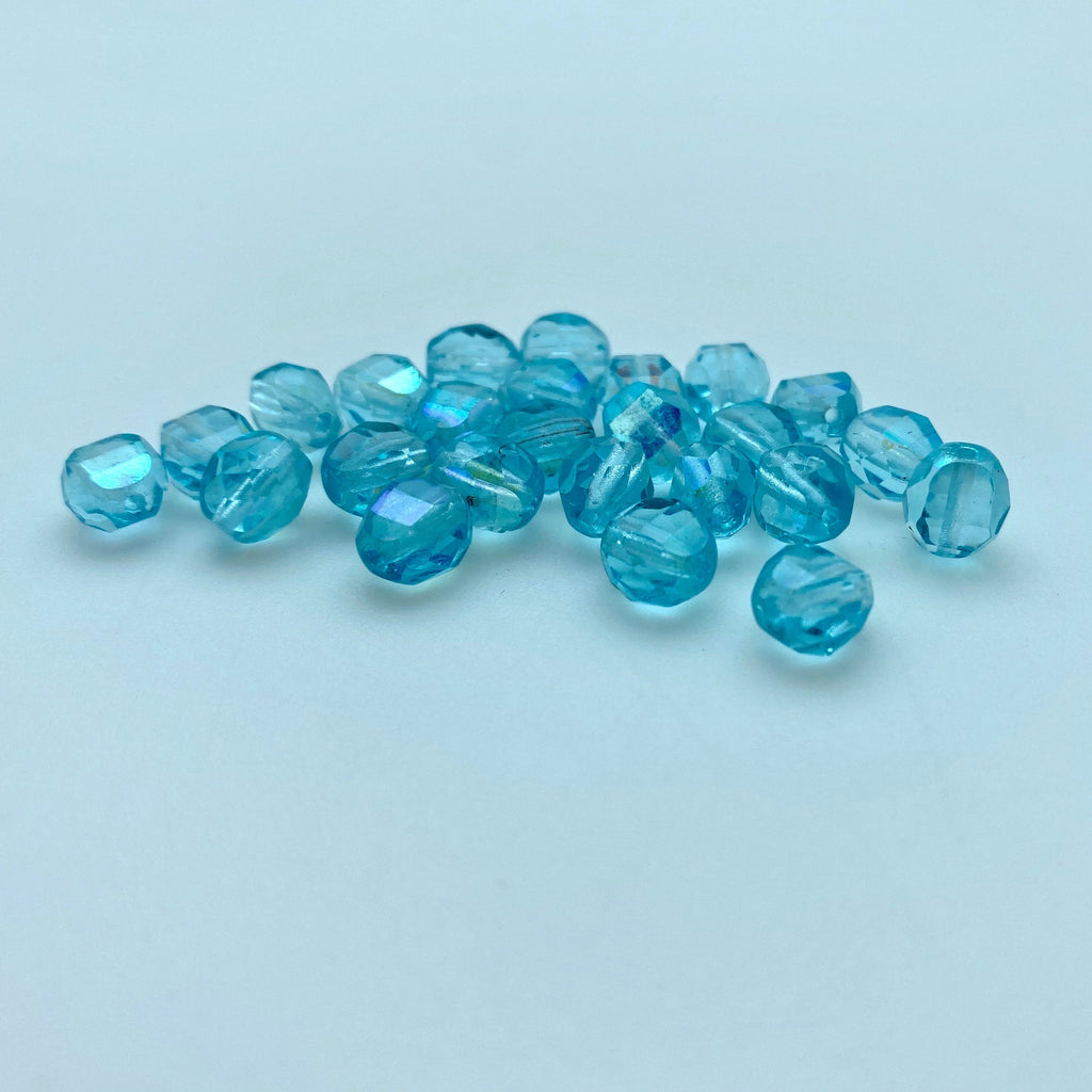 Electric Blue Domed Faceted Czech Glass Beads (7x8mm) (BCG15)