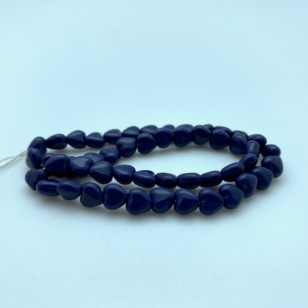 Vintage Navy Blue Heart Czech Glass Beads (6mm) (BCG16)