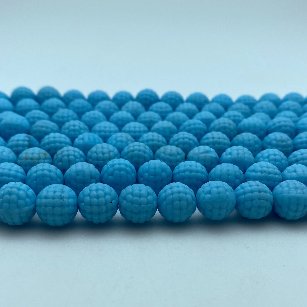 Vintage Bright Blue Studded West German Beads (10mm) (BGG3)