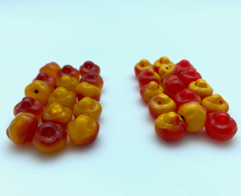 Vintage Red & Yellow Apple Shaped Czech Mushroom Glass Beads (10x12mm) (RCGG1)
