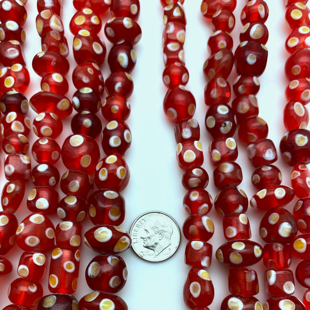 Vintage UV Candy Apple Red Spotted Orange/White India Glass Beads (10mm) (RIG1)