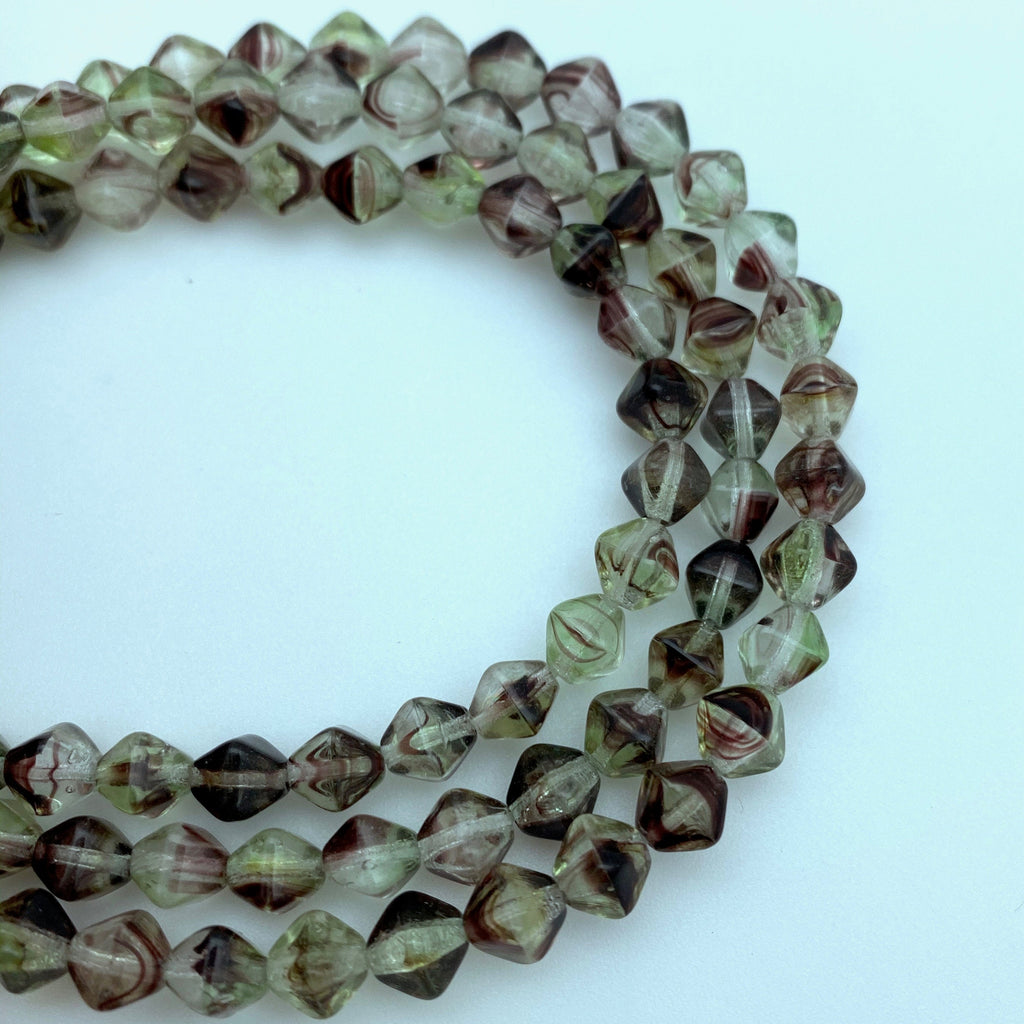 Green, Purple & Clear Stonelike Translucent Bicone Glass Beads (6mm) (GCG114)