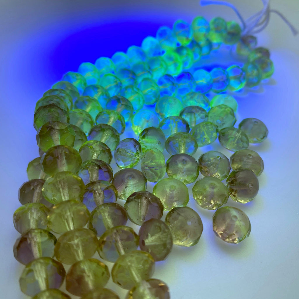 Faceted UV Shortbread Yellow & Light Purple Rondelle Glass Beads (6x9mm) (YCG5)