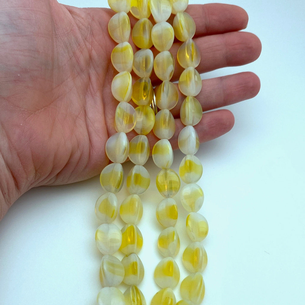Vintage Translucent Milky Tuscan Sun Yellow 3-Sided German Beads(13x16mm) (YGG2)