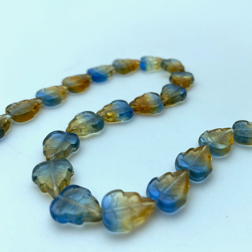 UV Translucent Blue, Yellow, & Green Fall Leaf Czech Glass Beads (11x13mm) (BCG97)
