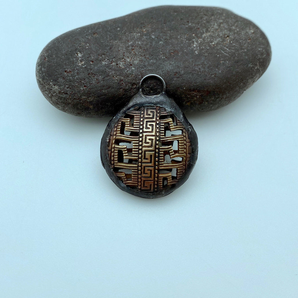 Vintage Geometric Aztec & Mayan Designed Brass Hand Soldered Pendant (SMP70)
