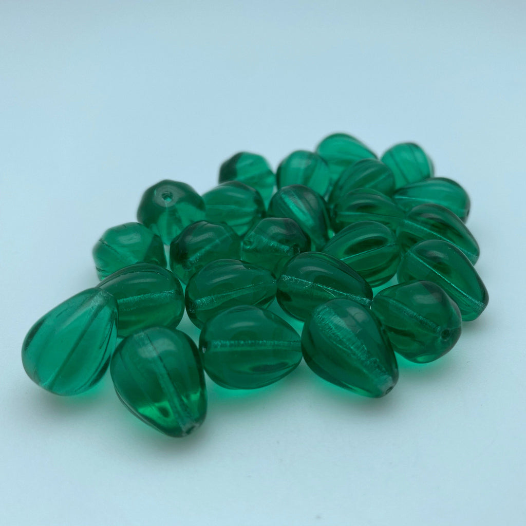 Persian Green Translucent Teardrop Czech Glass Beads (10x14mm) (GCG56)