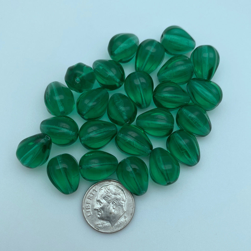 Persian Green Translucent Teardrop Czech Glass Beads (10x14mm) (GCG56)