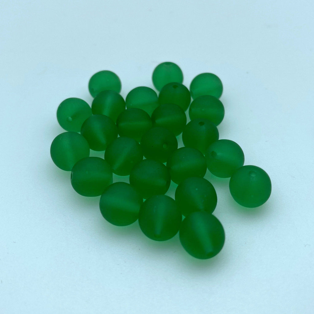 Vintage Frosted Round Shamrock Green Translucent Czech Beads (8mm) (GCG60)