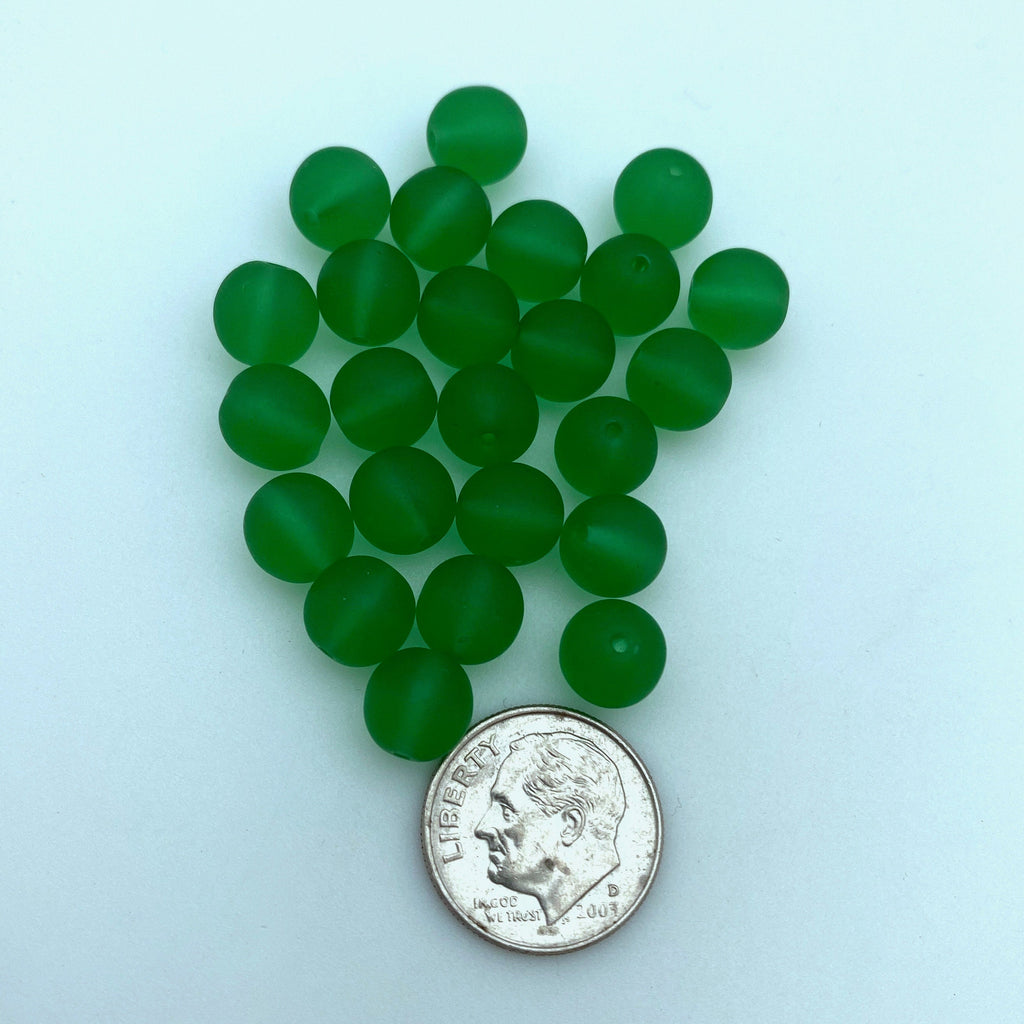 Vintage Frosted Round Shamrock Green Translucent Czech Beads (8mm) (GCG60)