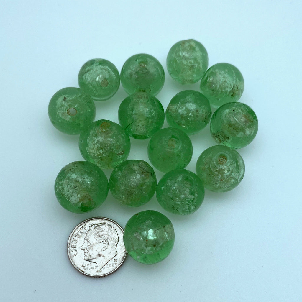 Vintage Transparent Paris Green Czech Crackle Glass (15mm) (GCG64)