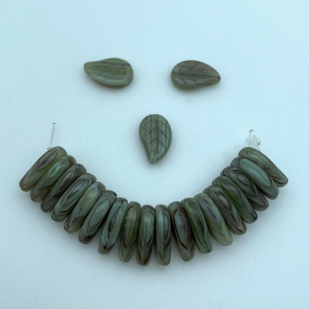 Opaque Jade Green Leaf Czech Top Drilled Glass Beads (4x9mm) (GCG94)