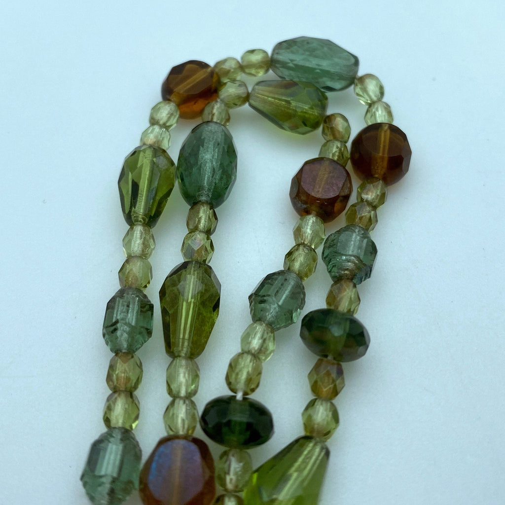 Faceted Multi-colored Green Variety Czech Glass Beads (4mm, 8x12mm) (GCG95)