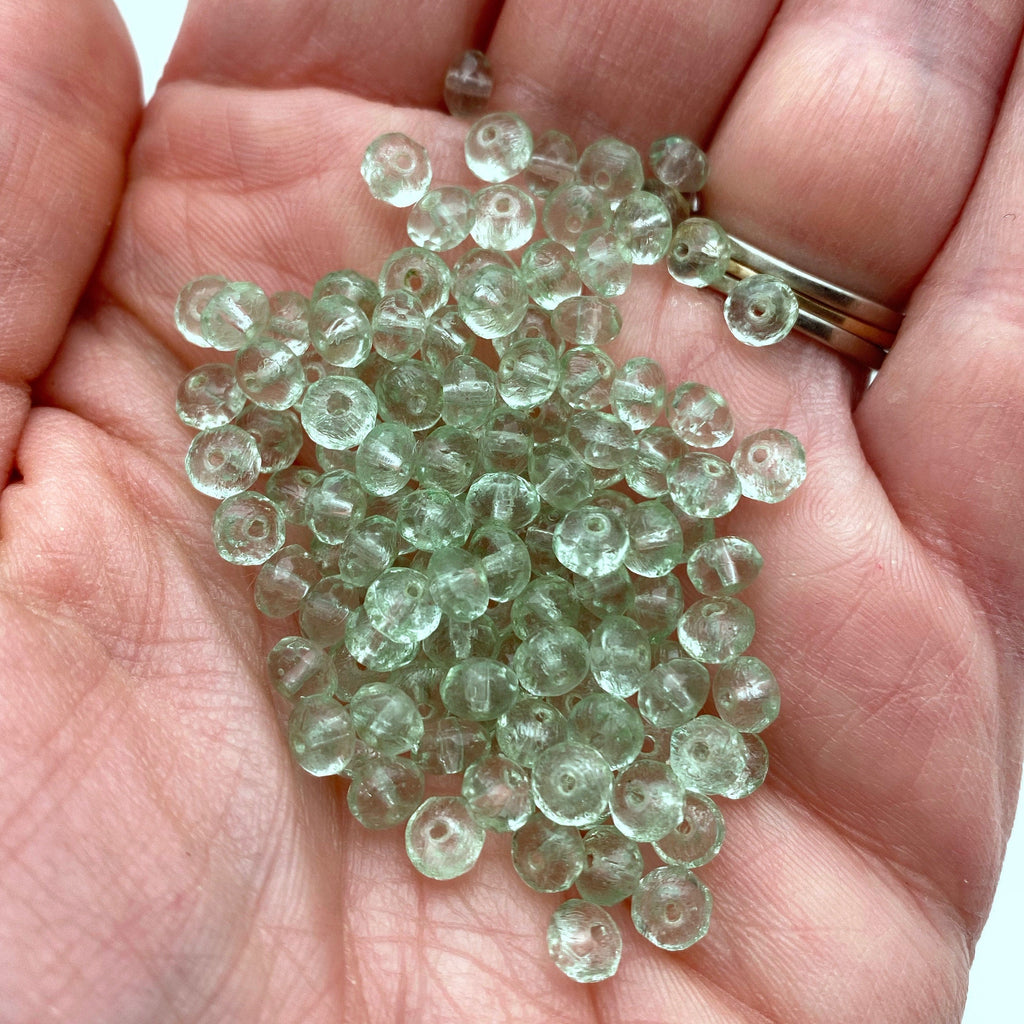 Translucent Faceted Clear Laurel Green Czech Rondelle Beads (3x5mm) (GCG97)