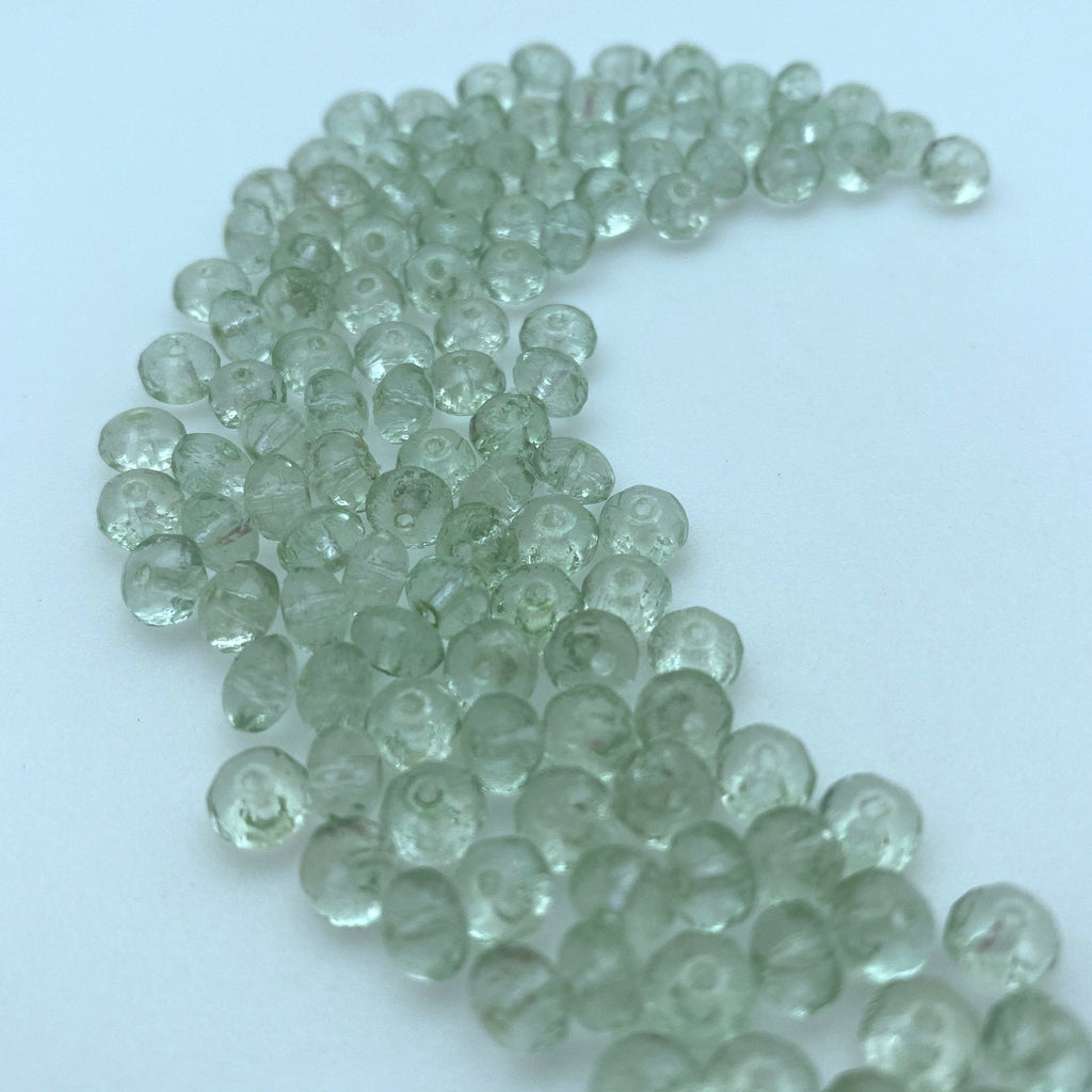 Translucent Faceted Clear Laurel Green Czech Rondelle Beads (3x5mm) (GCG97)