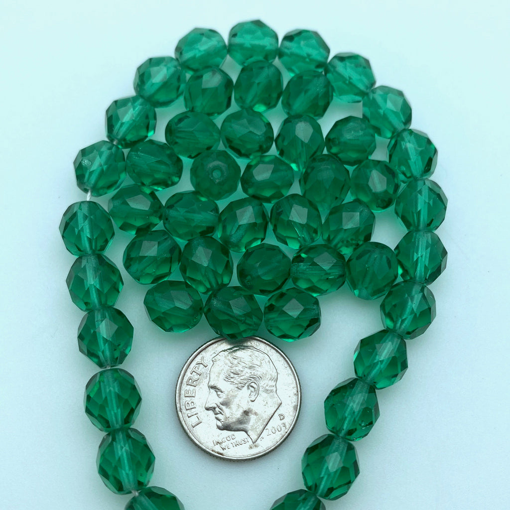 Translucent Teal Green Faceted Round Czech Beads (8mm) (GCG99)