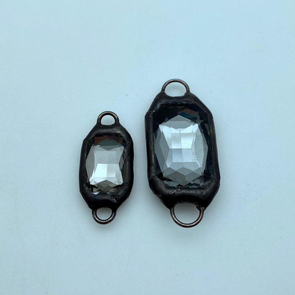 Rectangular Gunmetal Gray Double Jump Ring Rhinestone Soldered Connector (SGP91)