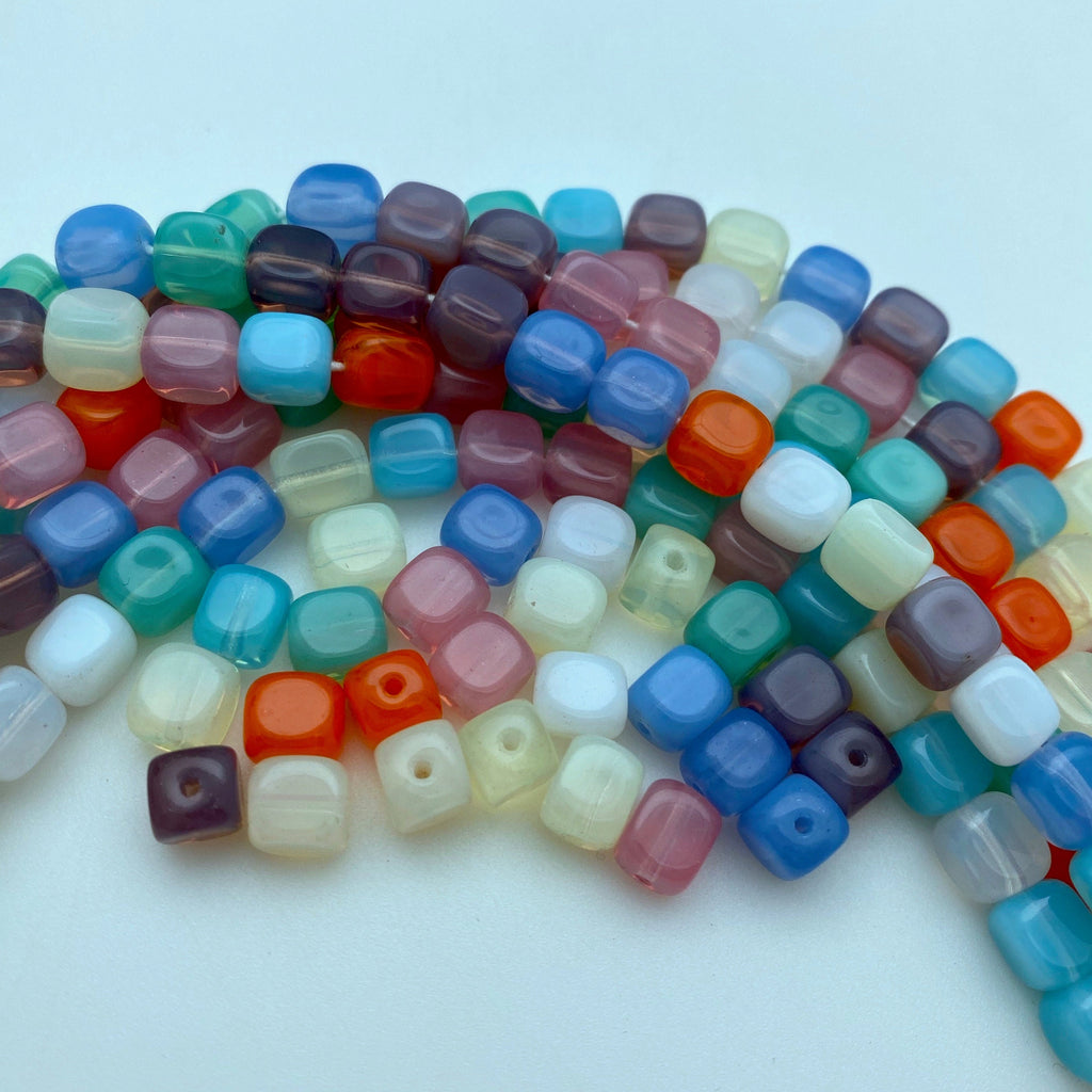 Multi Colored UV Translucent Square Czech Glass Beads (6mm) (BCG103)