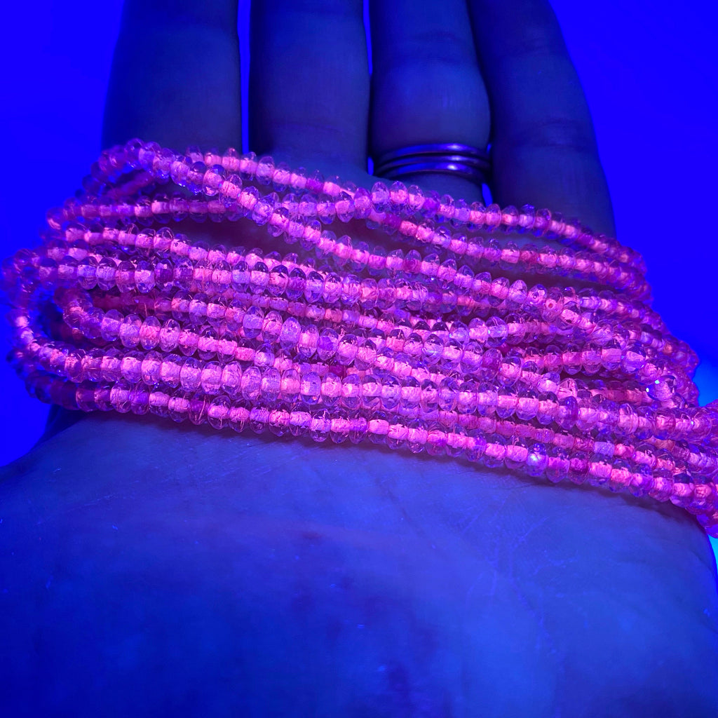 Faceted UV Bubblegum Pink & Clear Rondelle Czech Glass Beads (3x4mm) (PCG2)