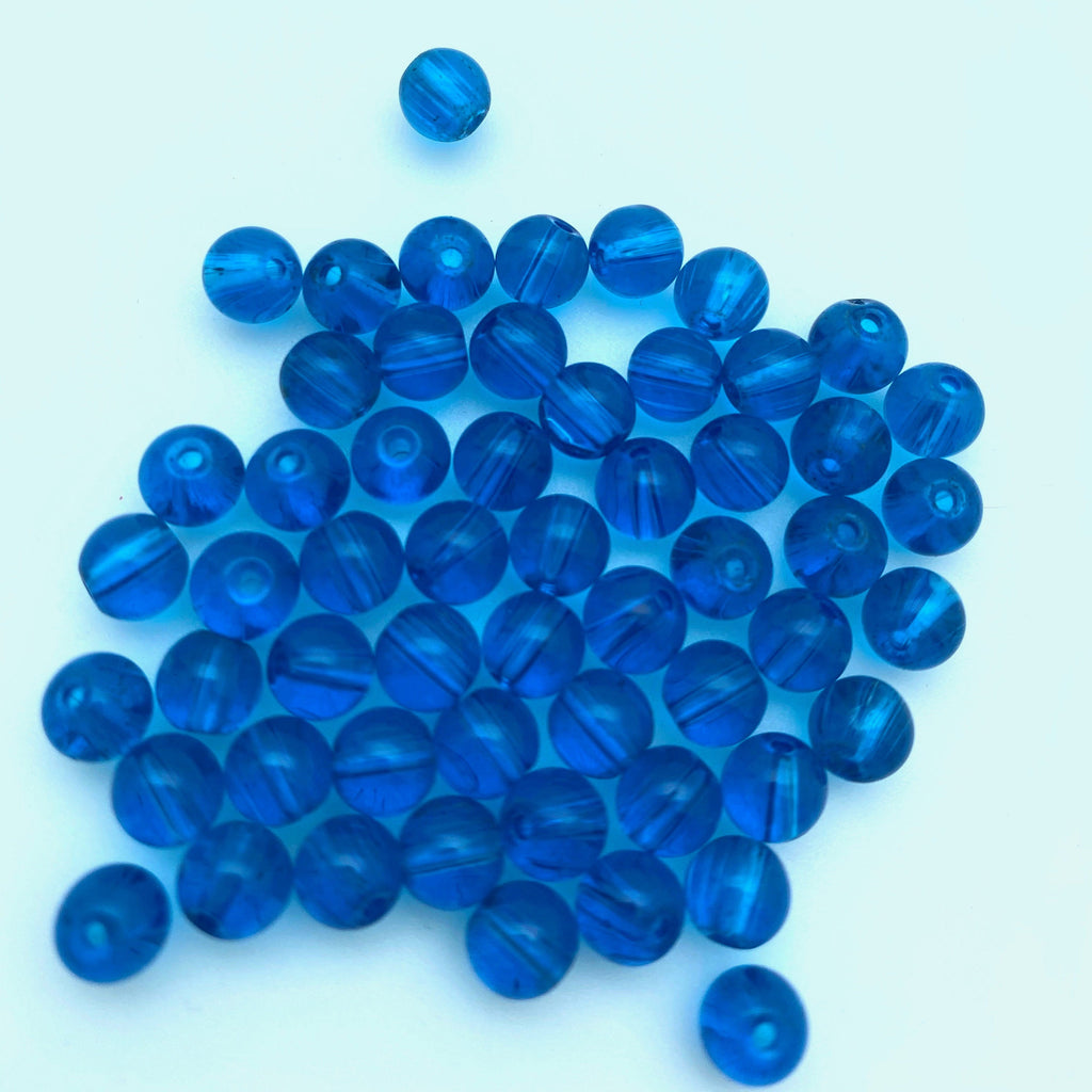 Vintage Translucent Cobalt Blue Round Czech Glass Beads (6mm) (BCG104)