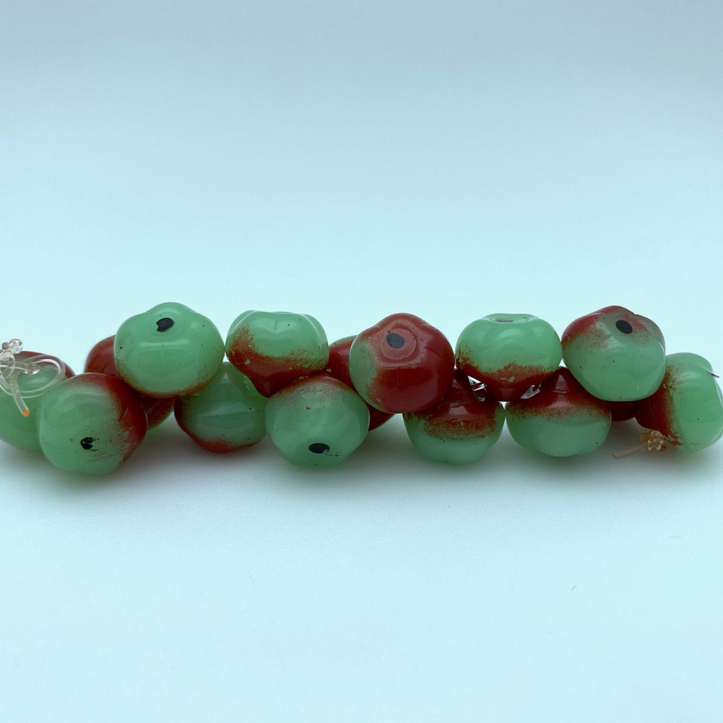 Vintage Red & Green Mushroom/Button Apple Shaped Czech Glass (10x12mm) (GCG113)