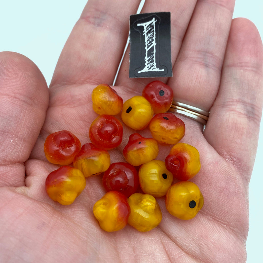 Vintage Red & Yellow Apple Shaped Czech Mushroom Glass Beads (10x12mm) (RCGG1)