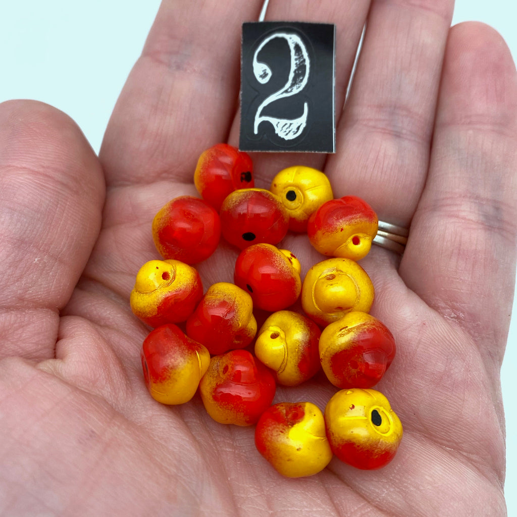 Vintage Red & Yellow Apple Shaped Czech Mushroom Glass Beads (10x12mm) (RCGG1)