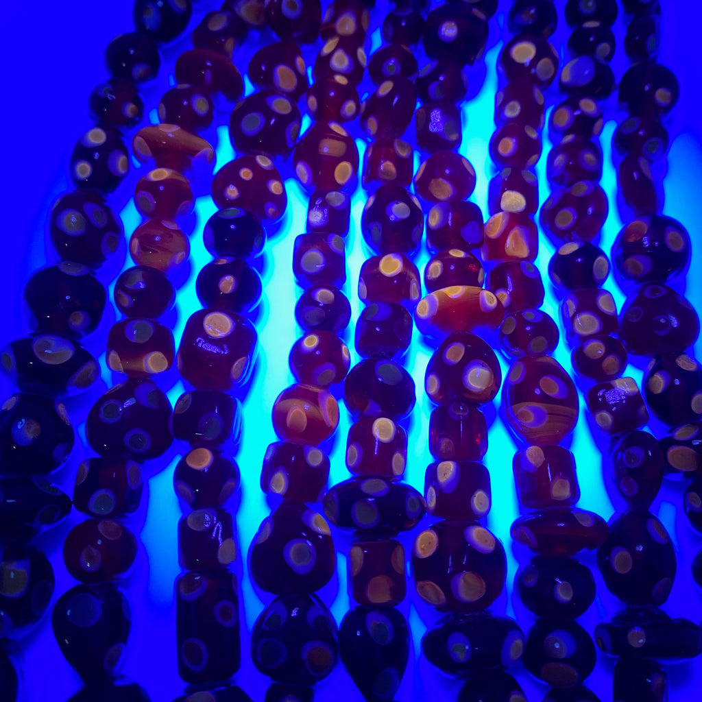 Vintage UV Candy Apple Red Spotted Orange/White India Glass Beads (10mm) (RIG1)