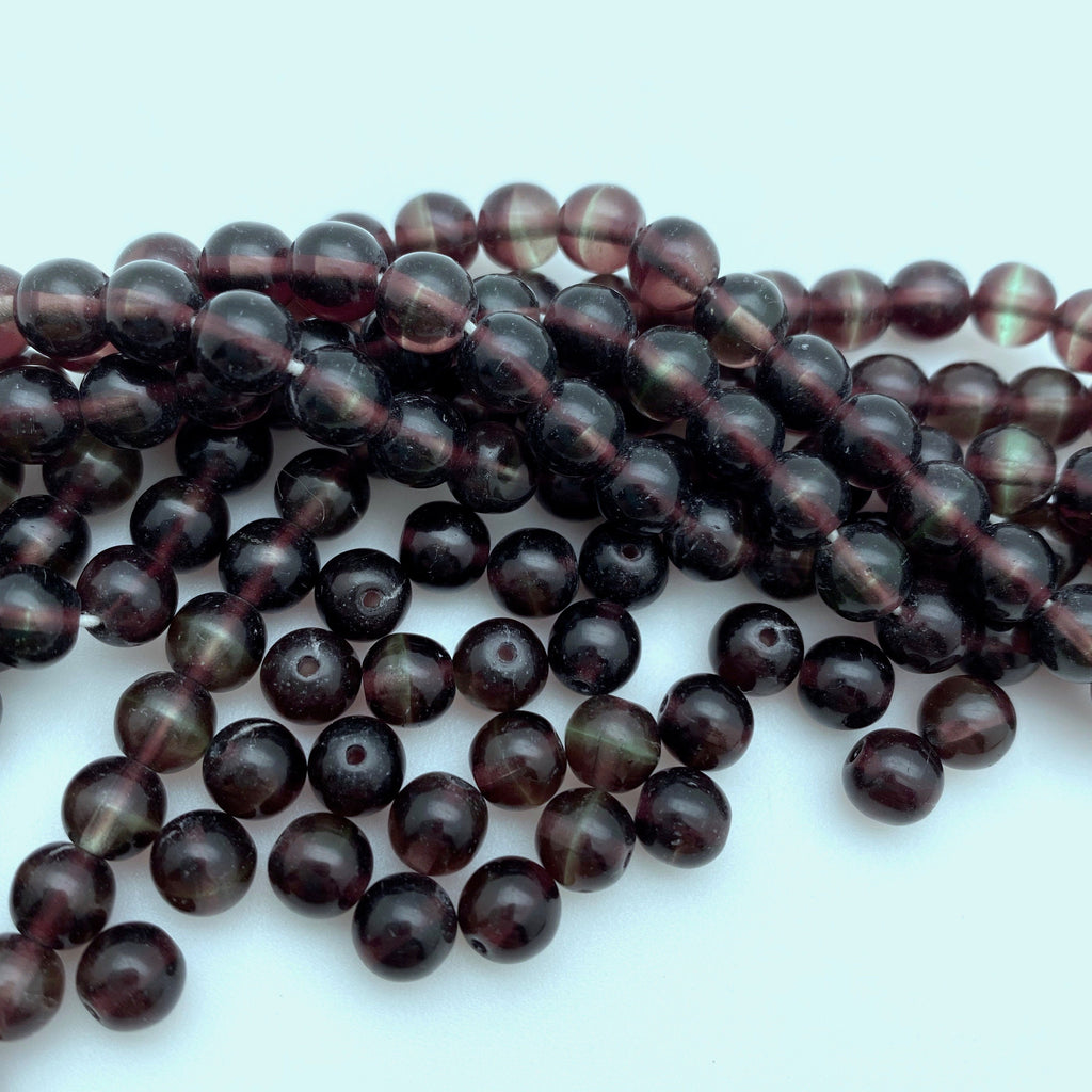 Vintage UV Dark Purple Translucent Round Czech Glass Beads (6mm) (PUCG3)