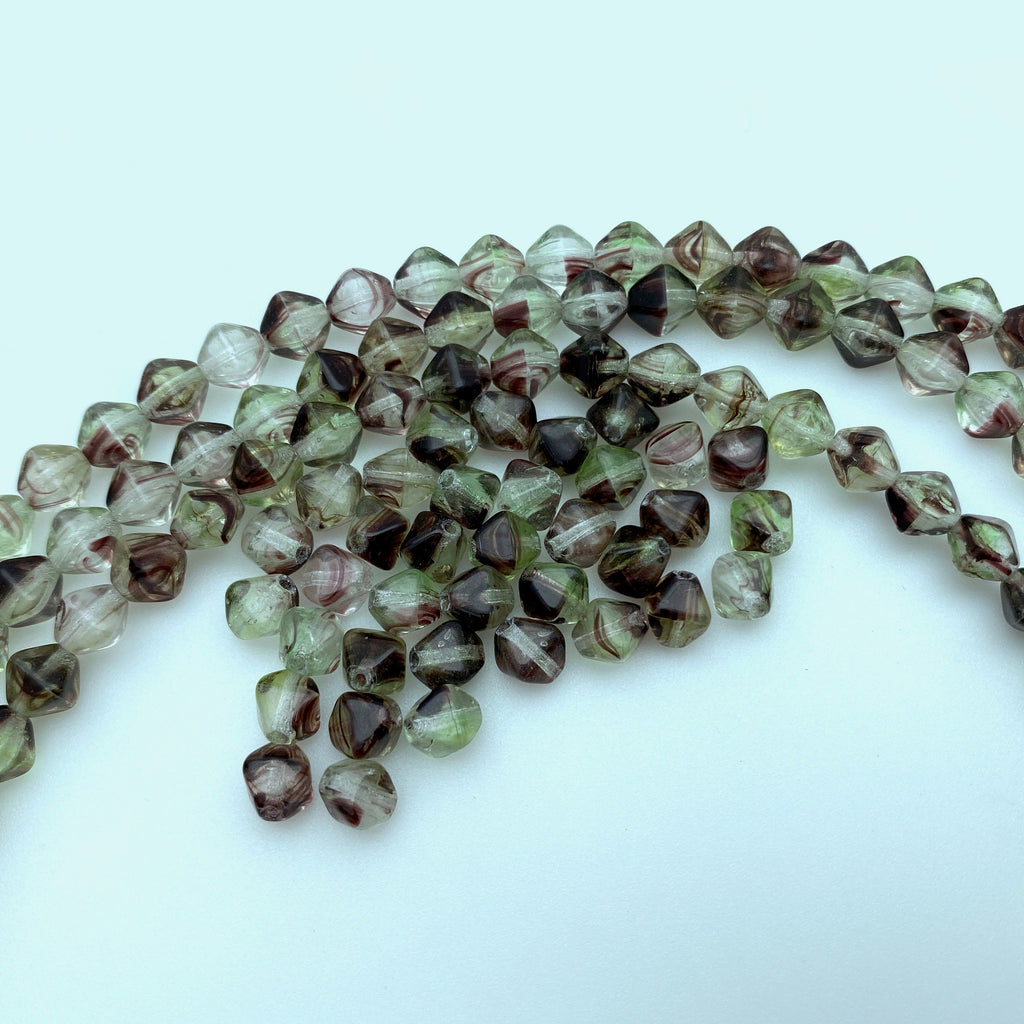 Green, Purple & Clear Stonelike Translucent Bicone Glass Beads (6mm) (GCG114)