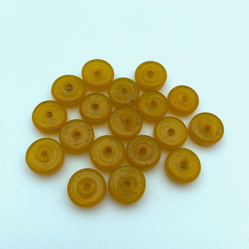 Vintage UV Amber Like Yellow Disk Spacer Czech Glass Beads (6x11mm) (YCG3)