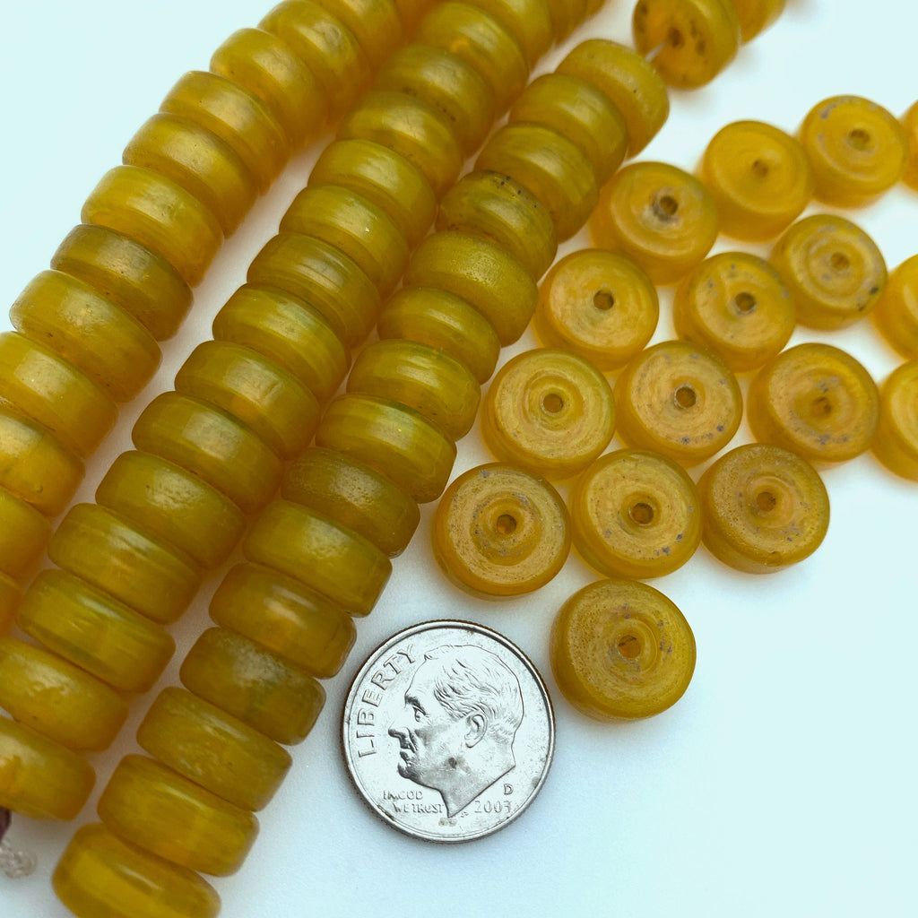 Vintage UV Amber Like Yellow Disk Spacer Czech Glass Beads (6x11mm) (YCG3)