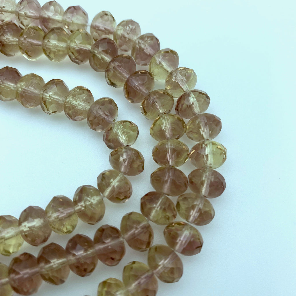 Faceted UV Shortbread Yellow & Light Purple Rondelle Glass Beads (6x9mm) (YCG5)