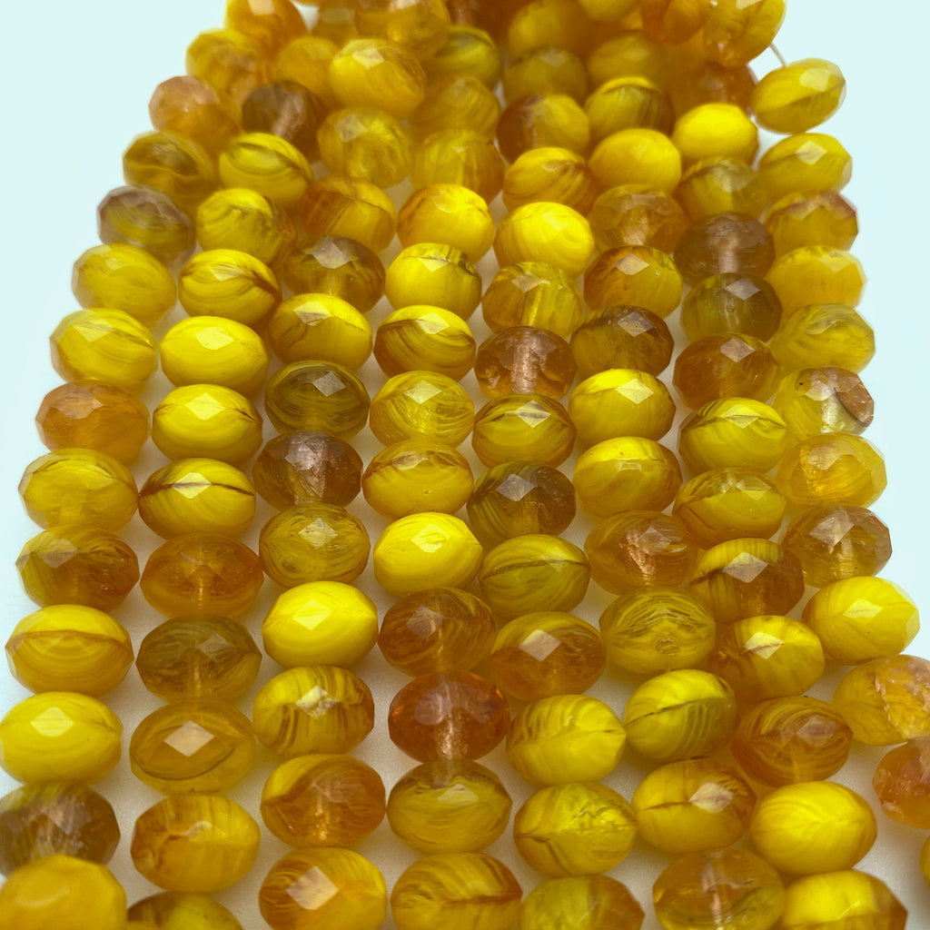 Faceted UV Amber Like Vibrant Yellow Rondelle Czech Glass Beads (6x9mm) (YCG7)