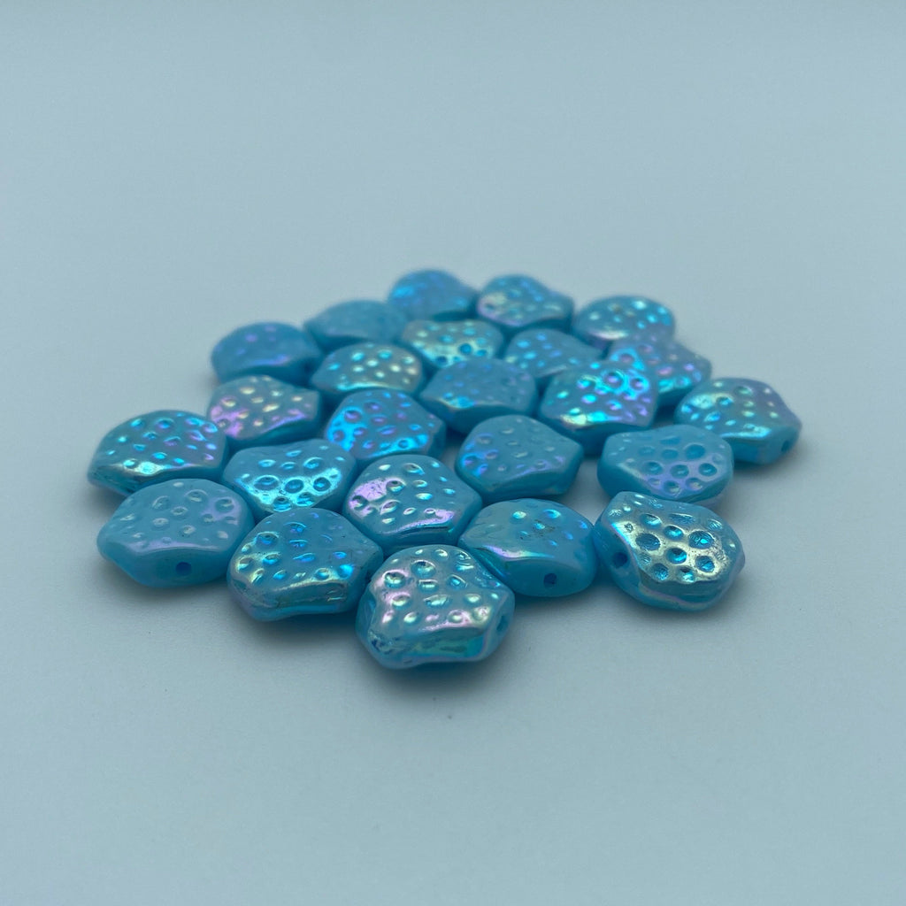 Electric Blue Neon AB Finish Hexagon Spotted Czech Glass Beads (11x12mm)(BCG105)