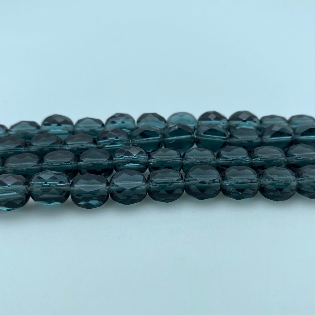 Turkish Blue Oval Table Cut Faceted Czech Glass Beads (8mm) (BCG108)